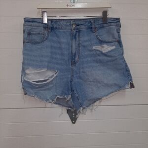 American Eagle Outfitters Light Blue Distressed Mom Jean Shorts